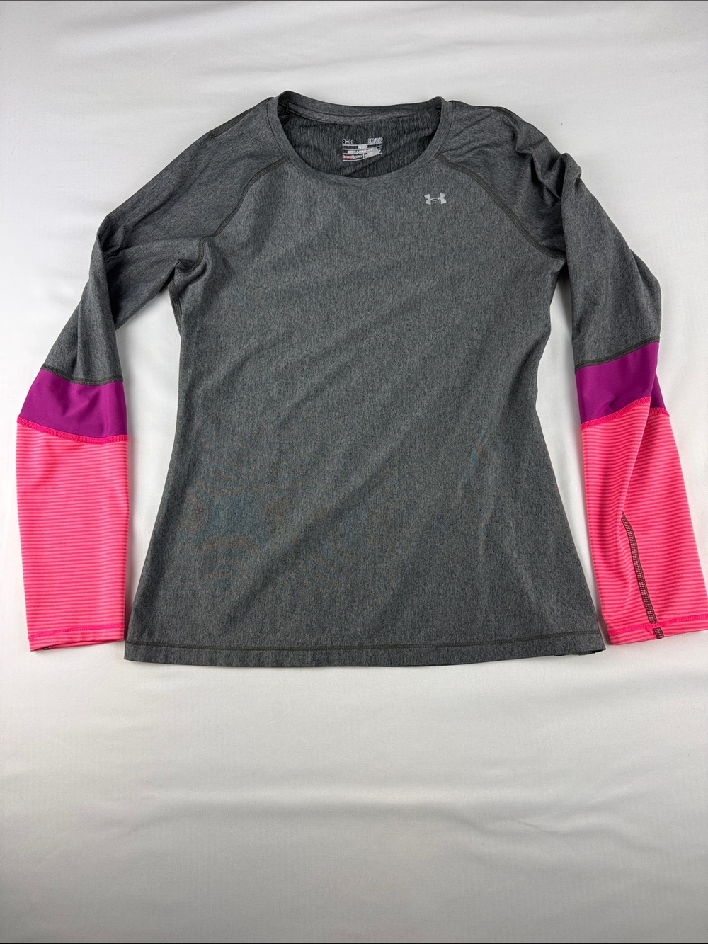 Under Armour HeatGear Athletic Top Gray Pink Long Sleeve Women's Size Small